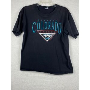 Vintage 90s Men's XL Durango Colorado‎ Rocky Mountain T Shirt Black Made in USA